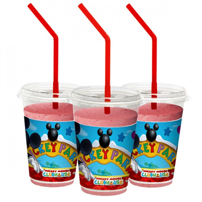 Mickey 12 copos plastico de batido com palhinha 300ml