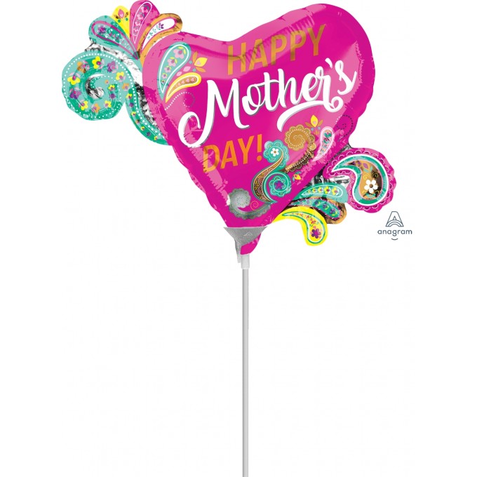 Balão Dia da Mãe com vareta 22cm