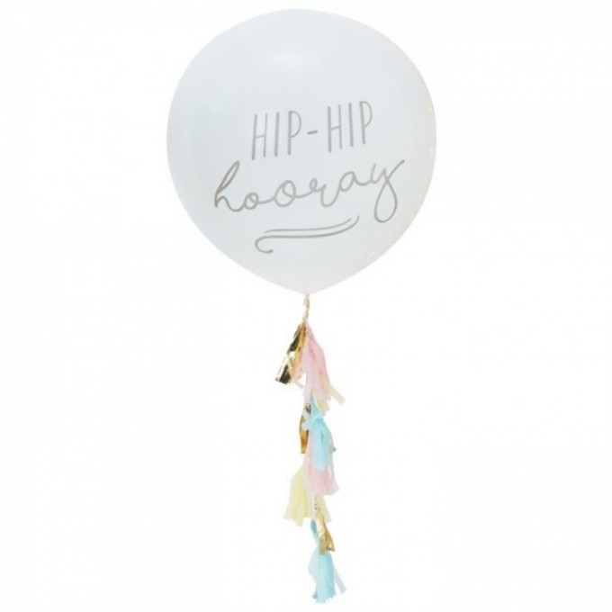 Balão Branco HIP HIP HOORAY com tassel - 91cm