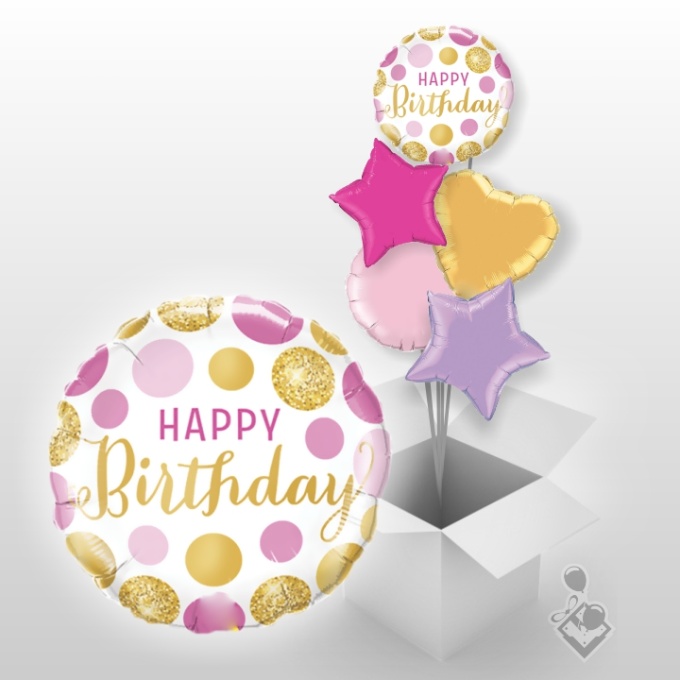 Balão Happy Birthday Ouro e Rosa - 46cm