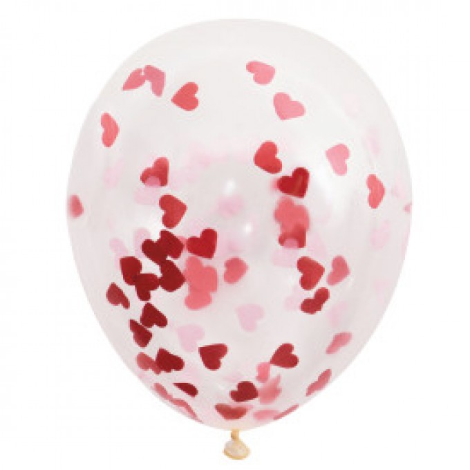 Balões latex com Confetis Coração - Conj.5