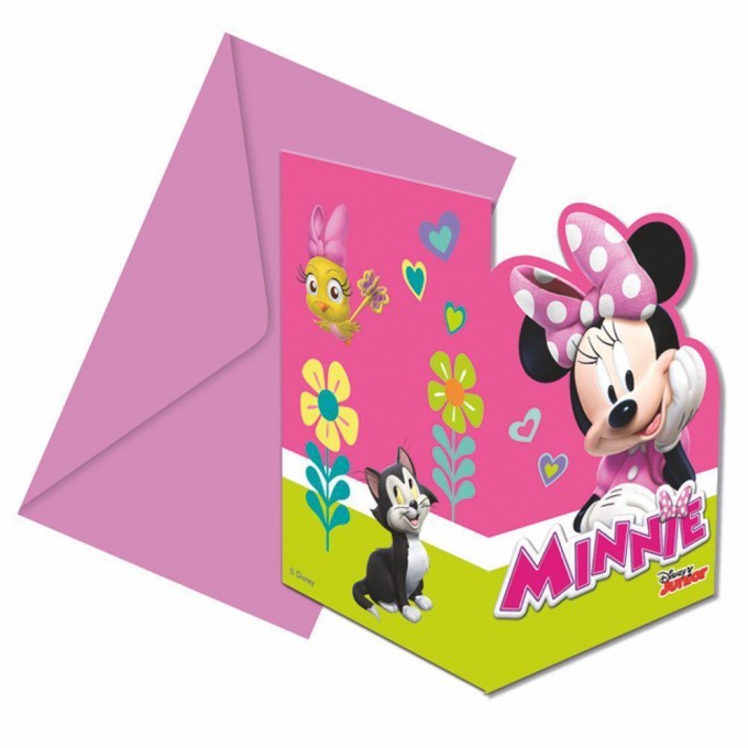 Convites Minnie Rosa - Pack 6