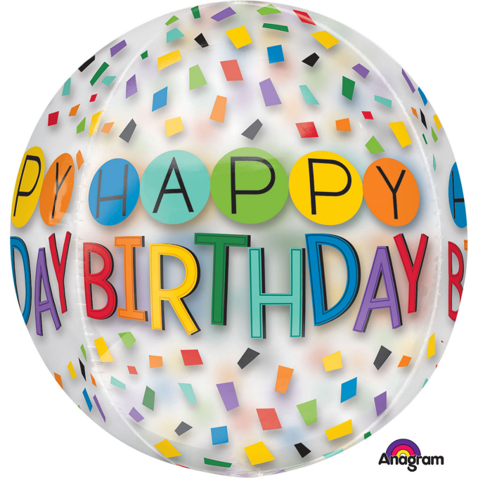 Balão Happy Birthday Confetti Rainbow ORBZ - 40cm