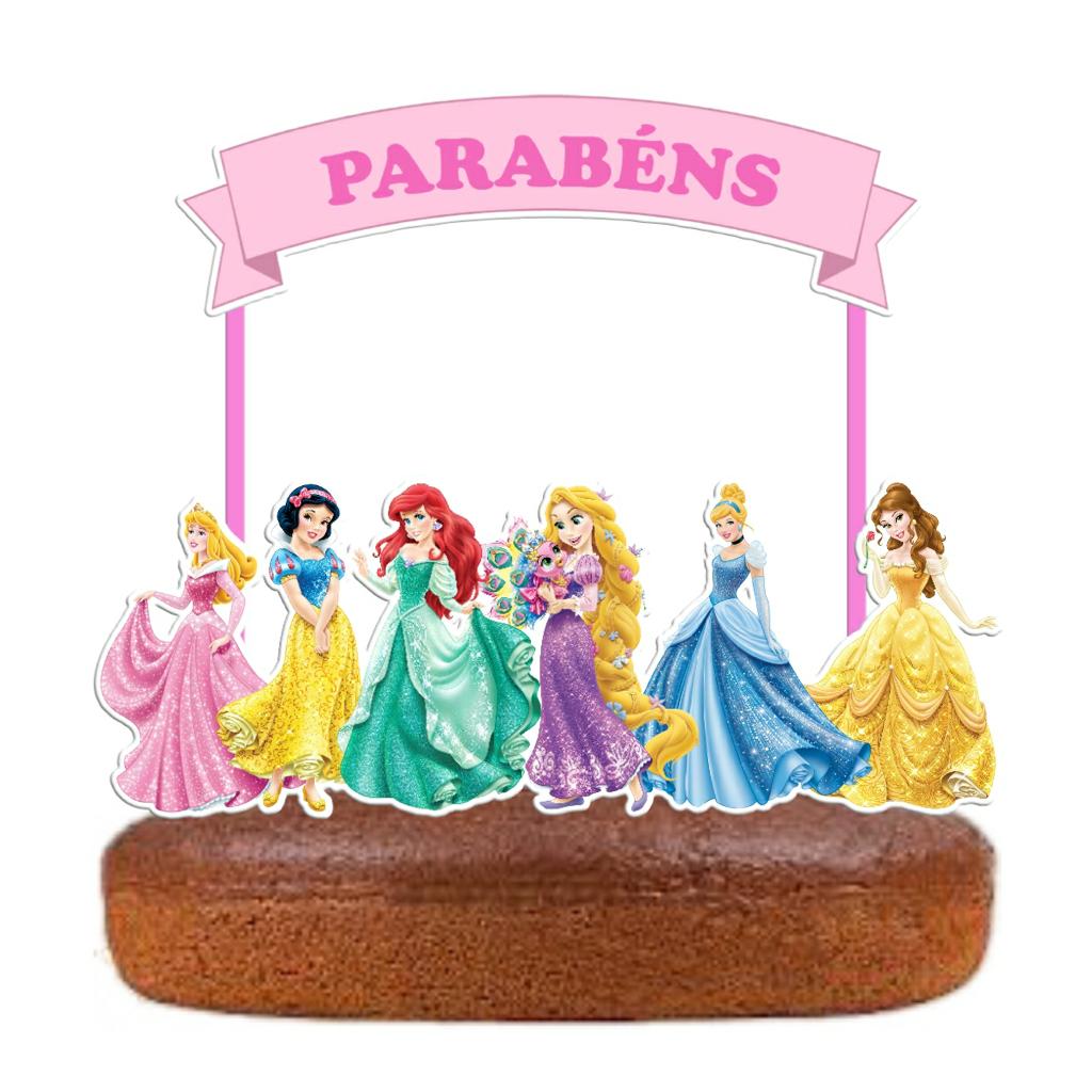 Topo de Bolo Topper de Bolo Personalizado Princesas Disney