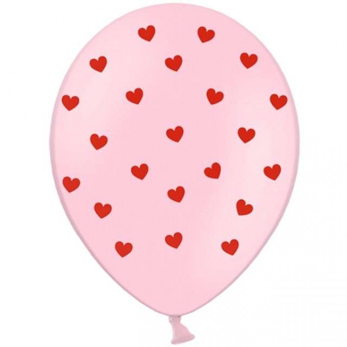 Balão Látex Rosa com Corações Vermelhos