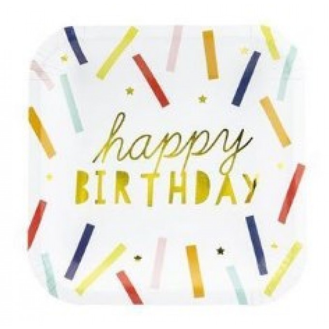 Pratos Confettis Happy Birthday - Pack 6