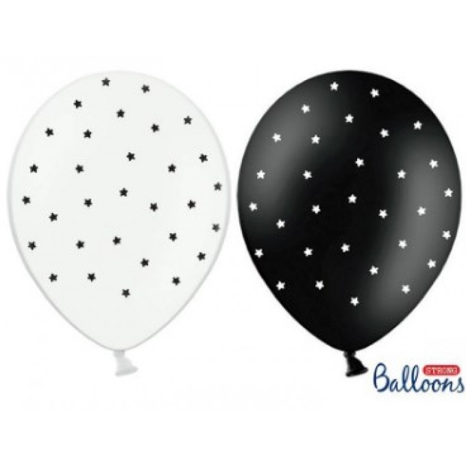 Balão Látex Estrelinhas Preta e Branca - Branco e Preto
