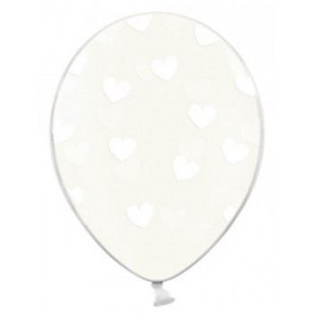 Balão Látex Transparente Corações Branco