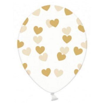 Balão Látex Transparente Corações Ouro