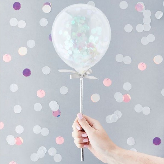 mini iridescent confetti balloons toppers on sticks 5 inch 11208 p