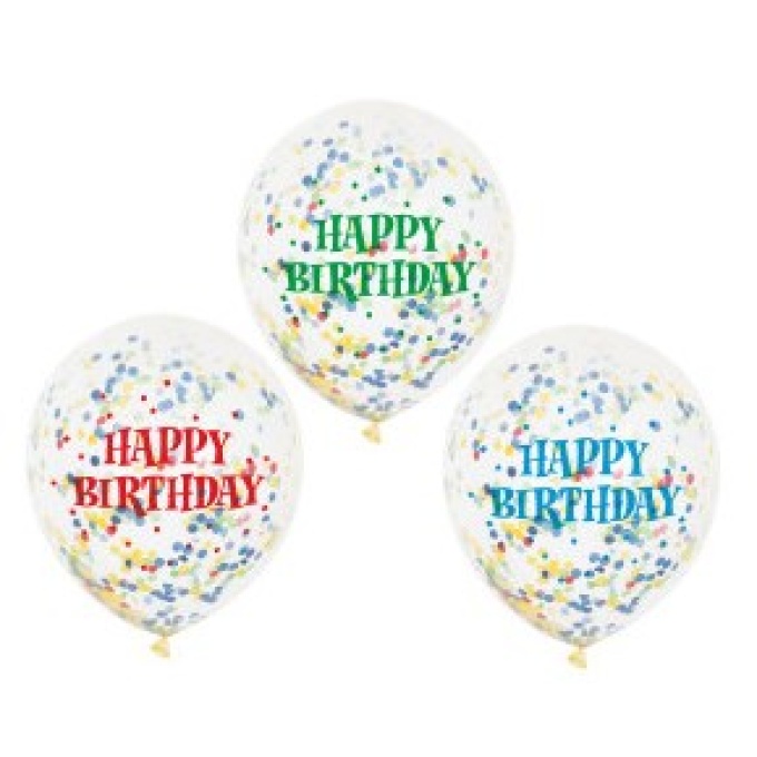Balões Com Confettis Happy Birthday Colorido - Pack 6