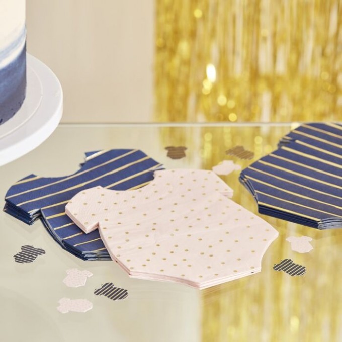 gr 105 gold foiled pink and navy baby grow shaped napkins min