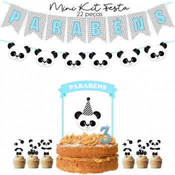 Kit Festas Panda Azul 22Pcs