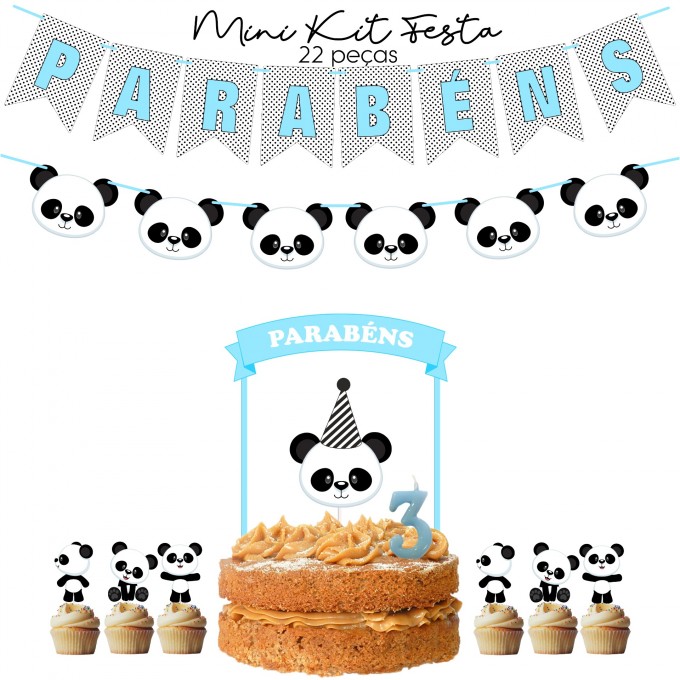 Kit Festas Panda Azul 22Pcs