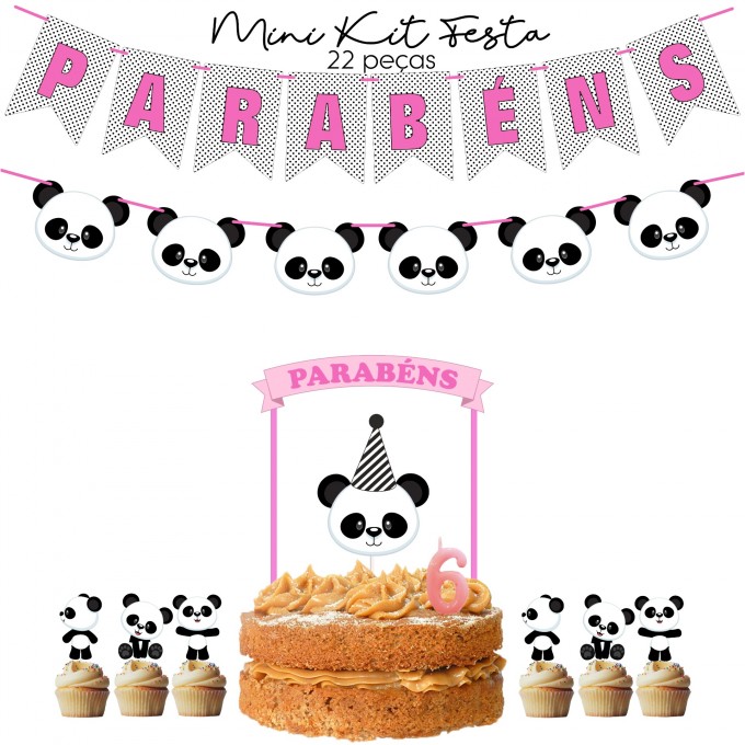 Kit Festas Panda Rosa 22Pcs