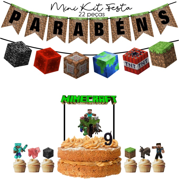 Kit Festas Minecraft 22 Pcs