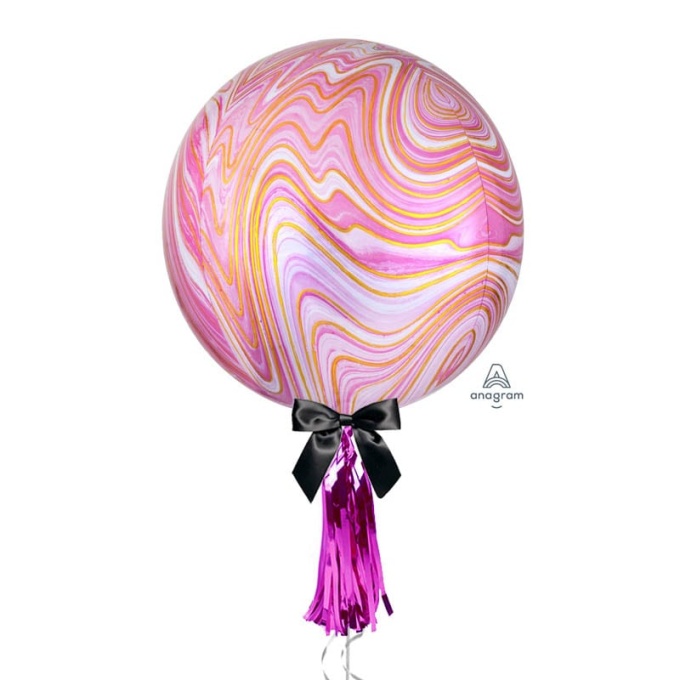 Pink Marblez Orbz Balloon with tassel