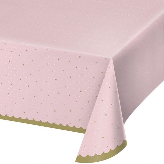 toalha de mesa rosa com bolinhas ouro