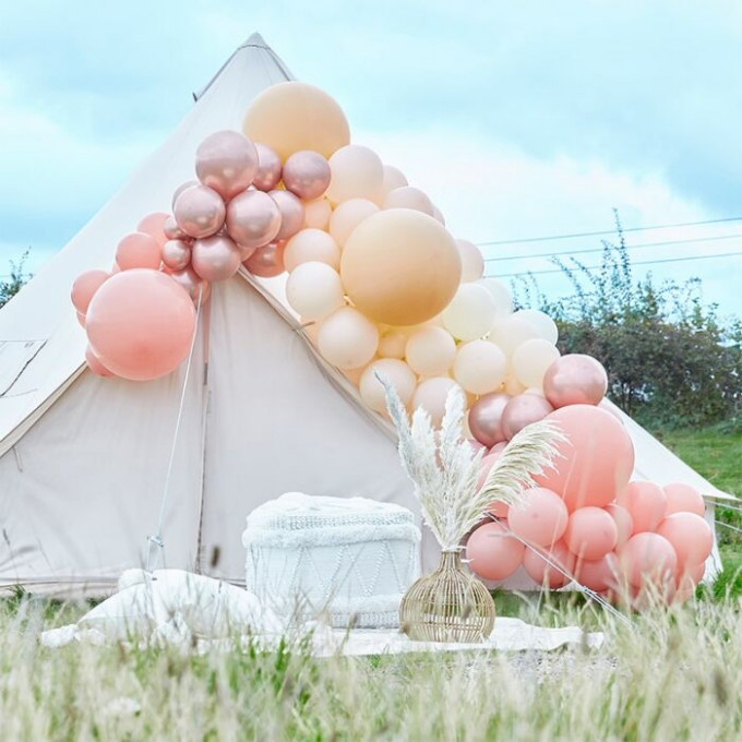 ba 317 large rose gold chrome and nude balloon arch min