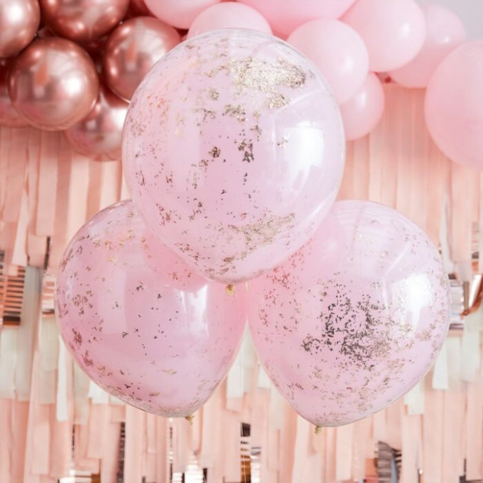 mix 457 pink double stuffed balloons filled with rose gold confetti min