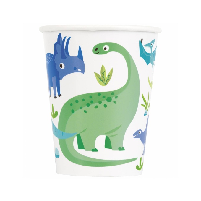 copos papel dinosaurio azul y verde 9 oz 266 ml 8 u