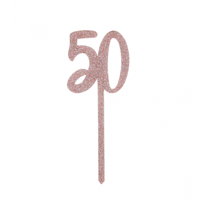 topo de bolo 50 anos rosa gold 1