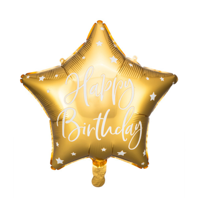 balao estrela happy birthday dourada