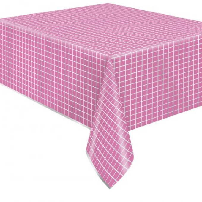 toalha de mesa xadrez rosa e prata brilhante 1