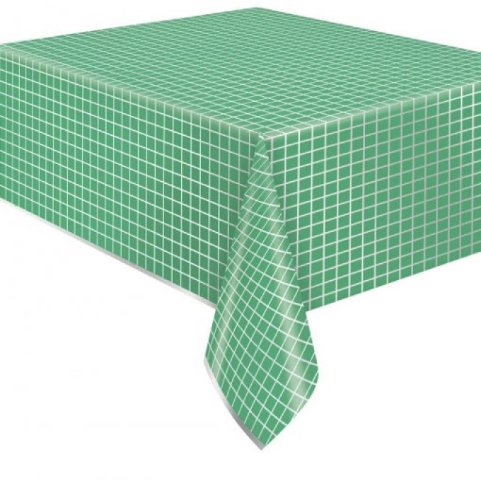 toalha de mesa xadrez verde e prata brilhante 1