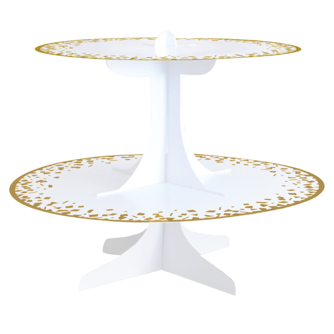 cake stand expositor cartao branco com motivos dourado brilhante 1