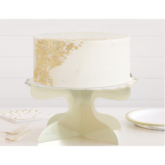 cake stand expositor cartao branco com rebordo dourado brilhante 2