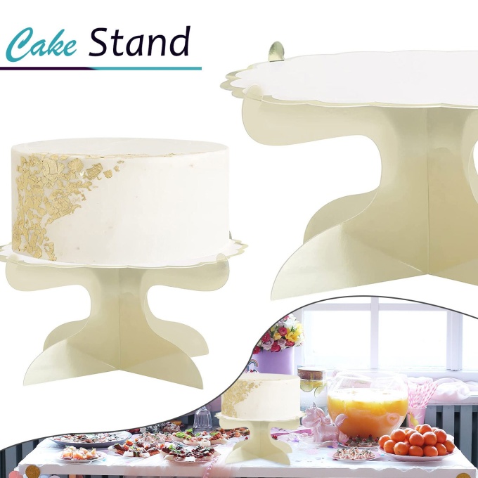 cake stand expositor cartao branco com rebordo dourado brilhante 3