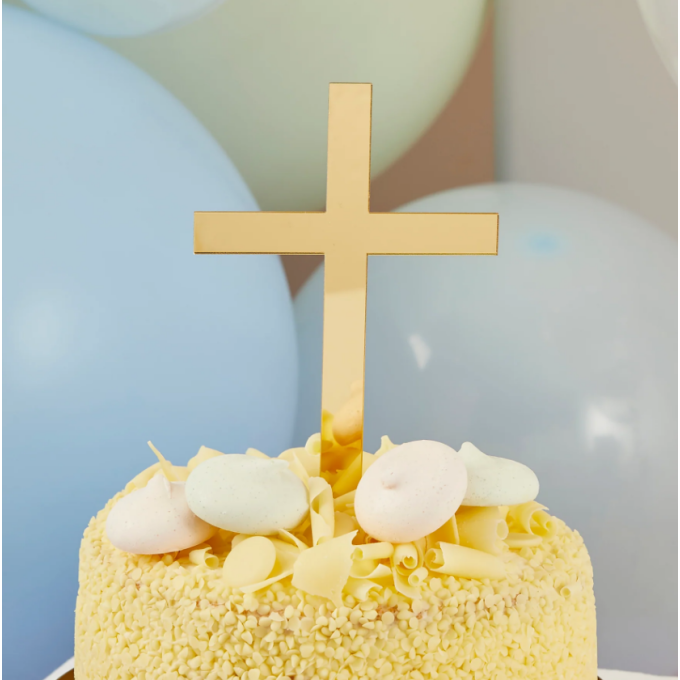 topo de bolo cruz dourada batizado 2