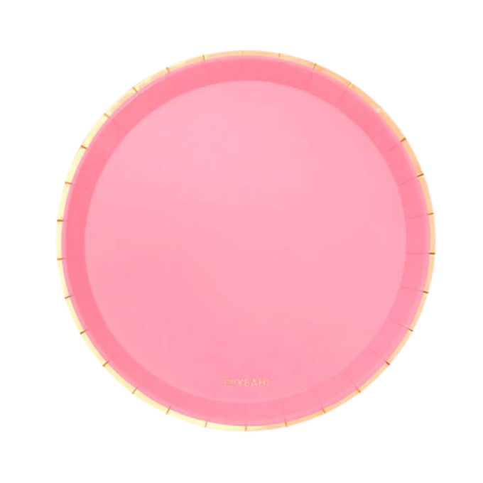 prato papel rosa pastel com rebordo ouro 17cm