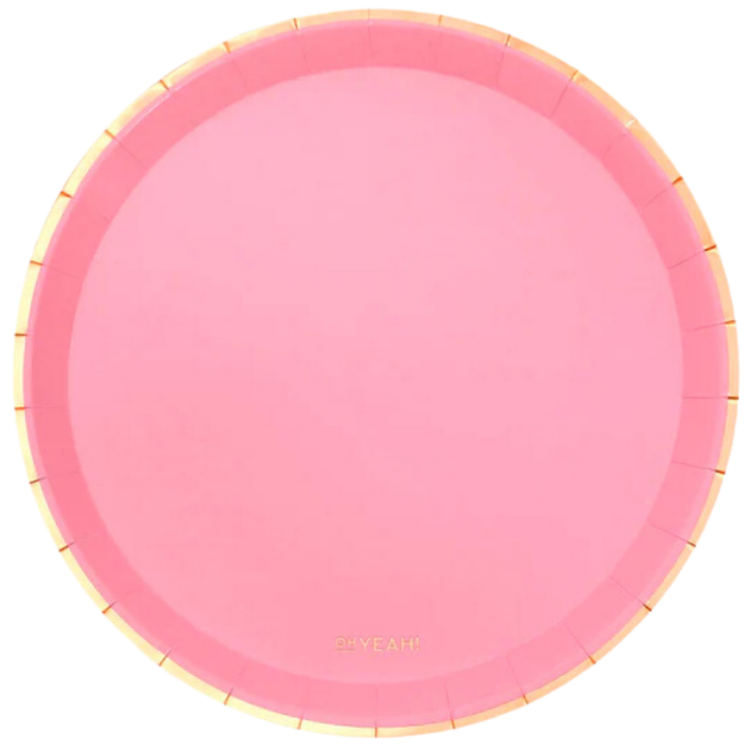 prato papel rosa pastel com rebordo ouro 20cm