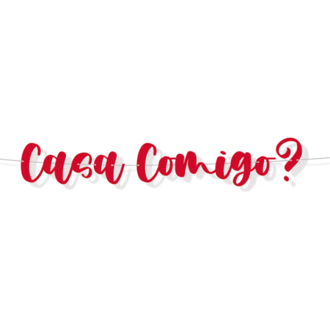 faixa banner decorativo vermelha CASA COMIGO