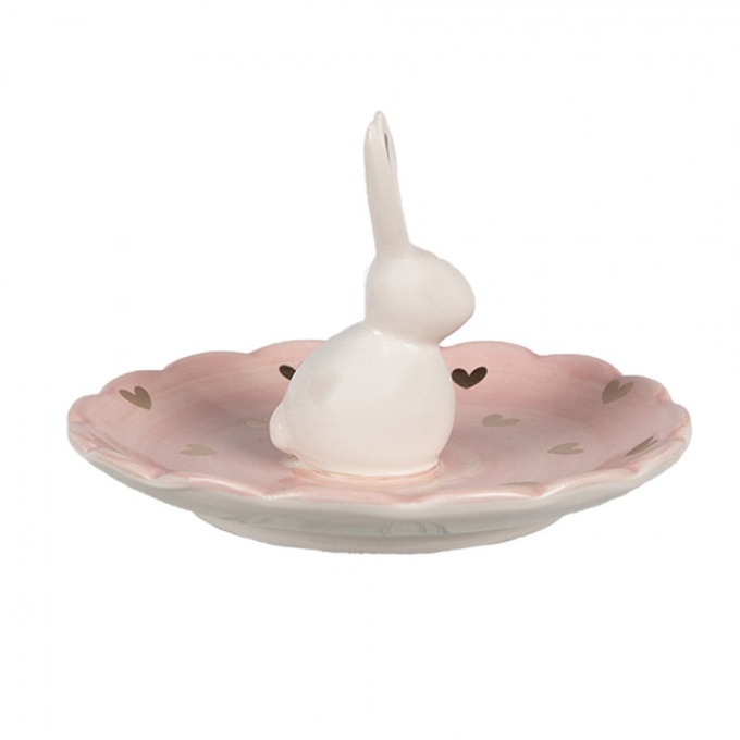 6ce1681 bowl rabbit o 14x9 cm pink ceramic hearts decorative bowl 1