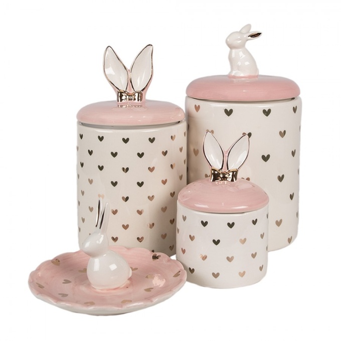 6ce1681 bowl rabbit o 14x9 cm pink ceramic hearts decorative bowl 3