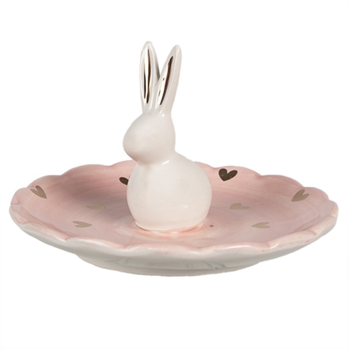 6ce1681 bowl rabbit o 14x9 cm pink ceramic hearts decorative bowl