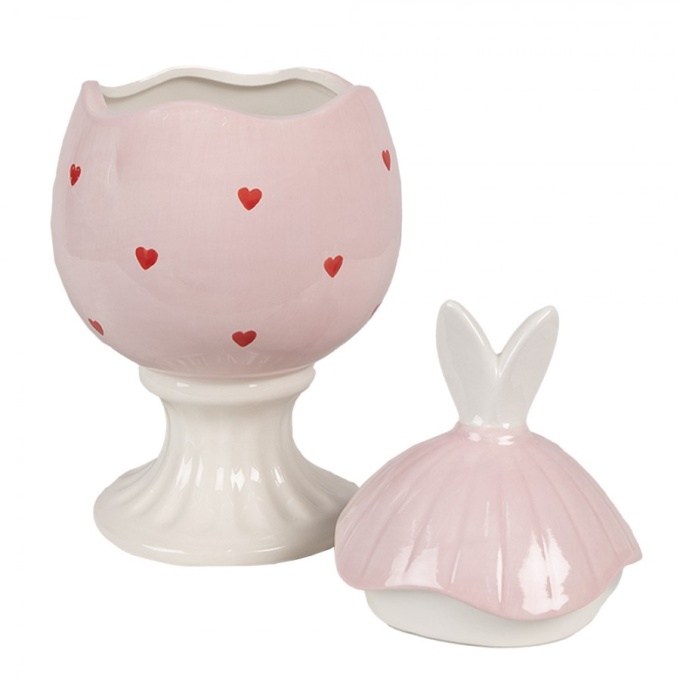 Bomboneira de ceramica com tampa rosa com coracoes 3
