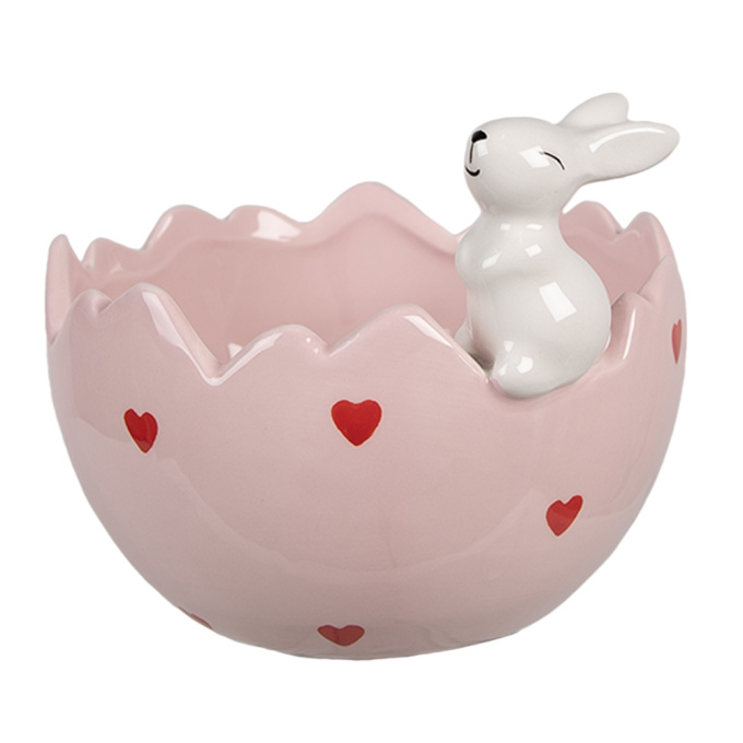 Taca bomboneira de ceramica rosa com coracoes e com coelho 1