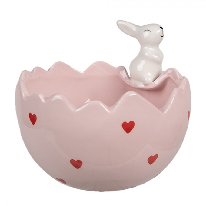 Taca bomboneira de ceramica rosa com coracoes e com coelho 2