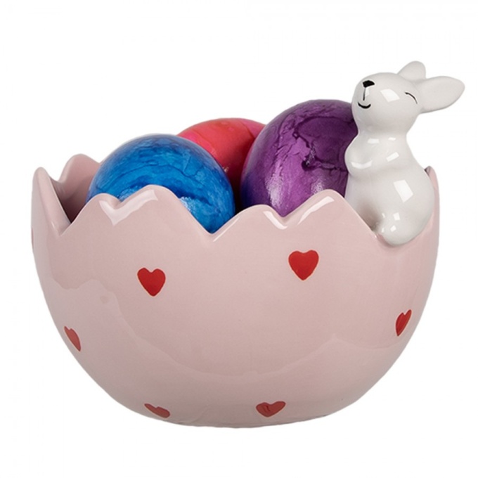 Taca bomboneira de ceramica rosa com coracoes e com coelho 3