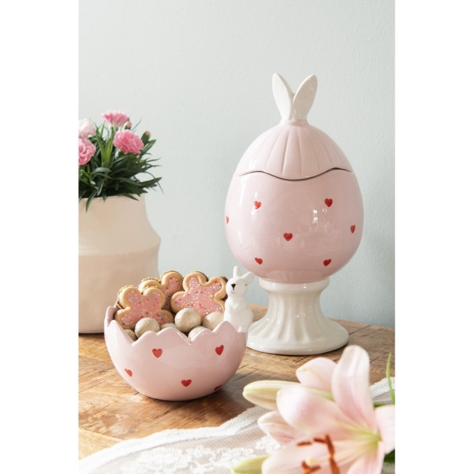 Taca bomboneira de ceramica rosa com coracoes e com coelho 4