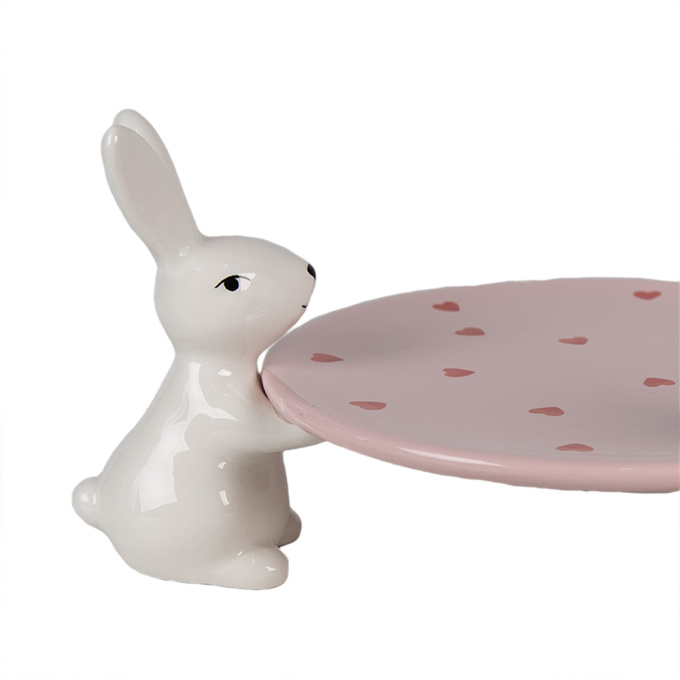 prato ceramica rosa com coracoes e com 3 coelhos 2