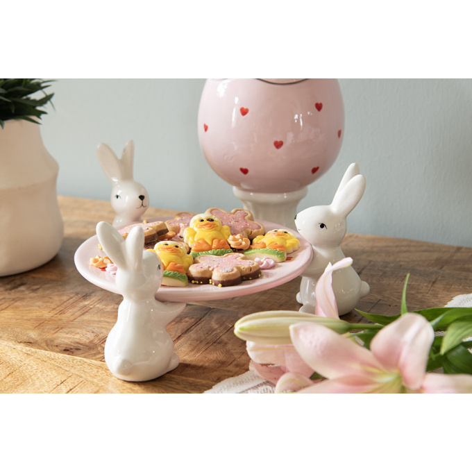 prato ceramica rosa com coracoes e com 3 coelhos 4