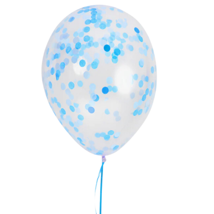 baloes latex com confetis azuis