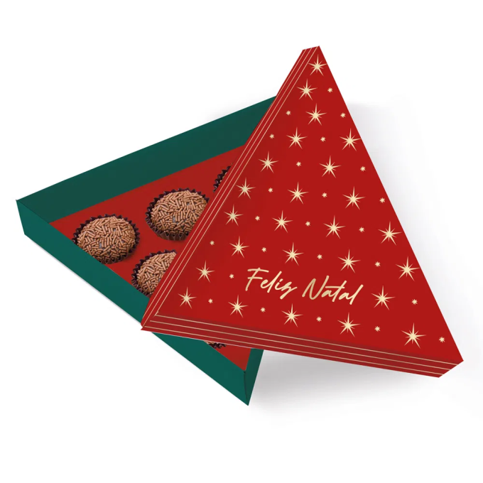 Caixa Cartolina Arvore Feliz Natal 6 Brigadeiros