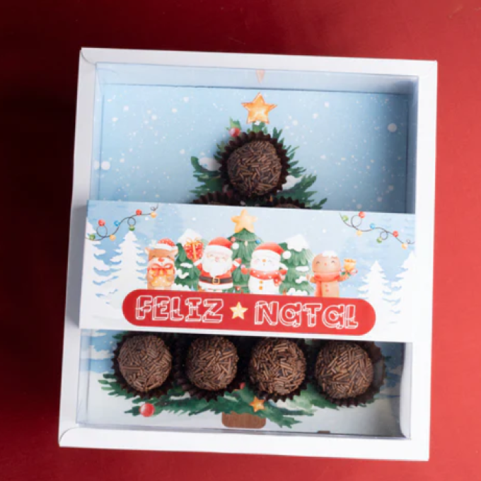 Caixa Cartolina Tampa PVC 10 Brigadeiros Natal