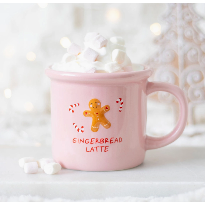 Caneca de Natal boneco gengibre rosa 2